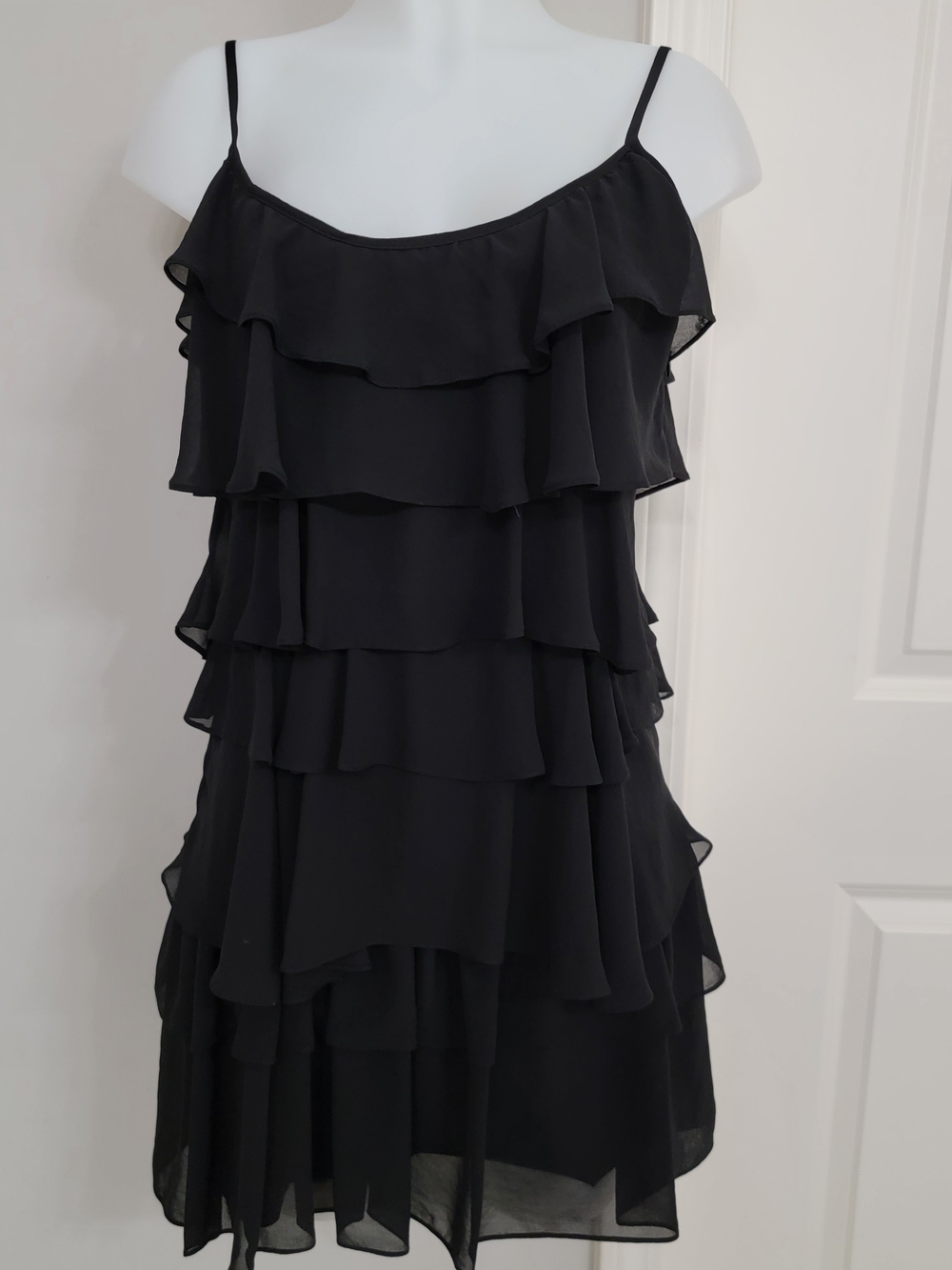 Black Ruffle Tiered Spaghetti-Strap Dress